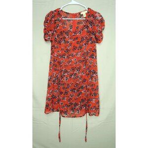 Urban Outfitters Pins and Needles Mini Dress Red Orange Floral Belted EUC Small